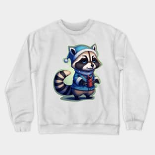 Cute Christmas Raccoon with Candy bag Crewneck Sweatshirt